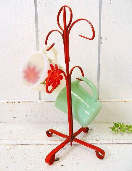 【オレンジ色】1970s・ヴィンテージ・アイアン製・マグツリー/マグカップホルダー(4脚用)