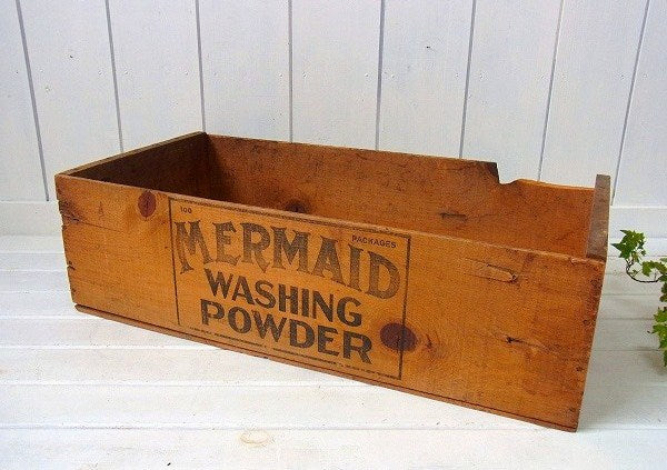 【MERNAID WASHING POWDER】洗剤のアンティーク・ウッドボックス/木箱　USA