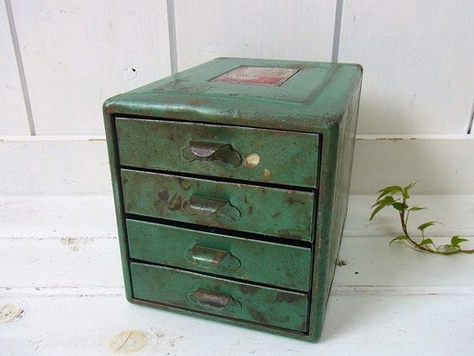 4段式の小さなアンティーク・卓上チェスト/引き出し/シェルフ/キャビネット　USA