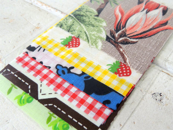 ハワイ柄&イチゴ柄&花柄&チェック柄・ヴィンテージ・ファブリック・10cm角・はぎれ7枚セット/生地