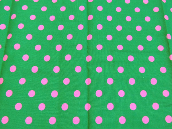 グリーン×ピンク・水玉柄　デッドストック・ビンテージ・ファブリック 生地 テキスタイル 114×92