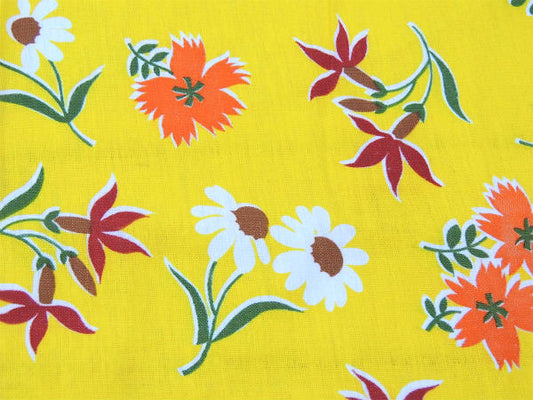 イエロー カラフル 花柄 デッドストック ヴィンテージ ファブリック 生地 テキスタイル 105×92