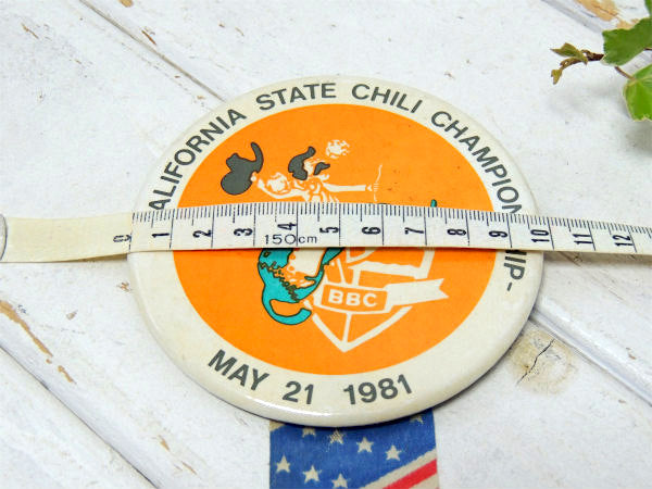 1981s【カリフォルニア STATE CHILI】星条旗リボン付き・ヴィンテージ・缶バッジ・USA