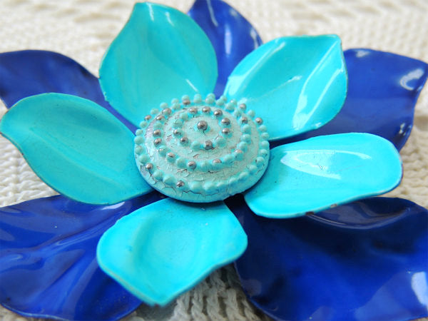 レトロ ブルー フラワー 立体お花モチーフ 60's ヴィンテージ ブローチ アクセサリー ジュエリー USA