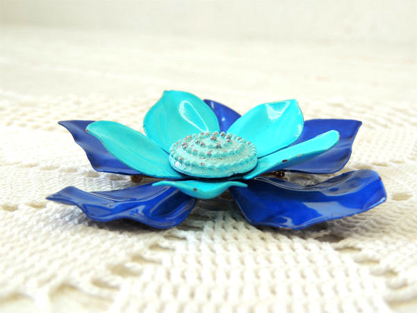 レトロ ブルー フラワー 立体お花モチーフ 60's ヴィンテージ ブローチ アクセサリー ジュエリー USA