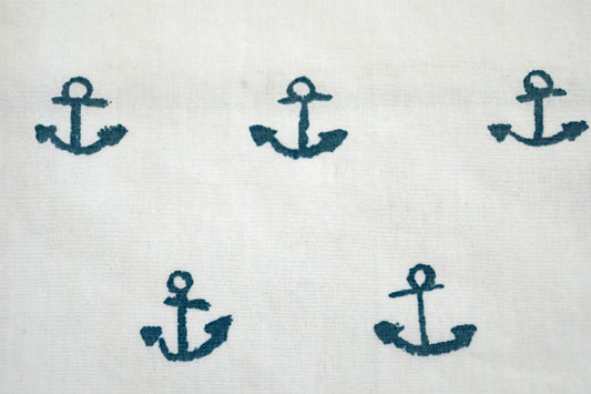 ローラアシュレイ Laura Ashley イカリ マリン柄 USED ハーフシーツ(上半分)