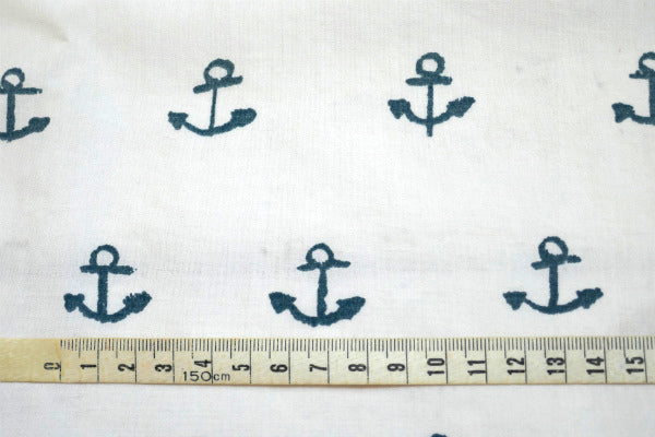 ローラアシュレイ Laura Ashley イカリ マリン柄 USED ハーフシーツ(下半分)