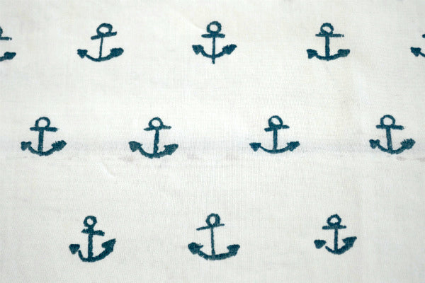 ローラアシュレイ Laura Ashley イカリ マリン柄 USED ハーフシーツ(上半分)