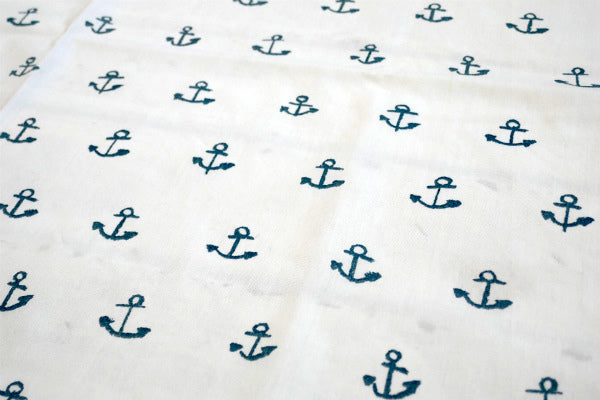 ローラアシュレイ Laura Ashley イカリ マリン柄 USED ハーフシーツ(下半分)