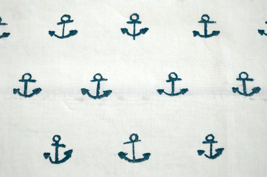 ローラアシュレイ Laura Ashley イカリ マリン柄 USED ハーフシーツ(下半分)