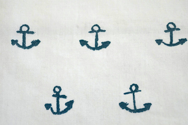 ローラアシュレイ Laura Ashley イカリ マリン柄 USED ハーフシーツ(下半分)