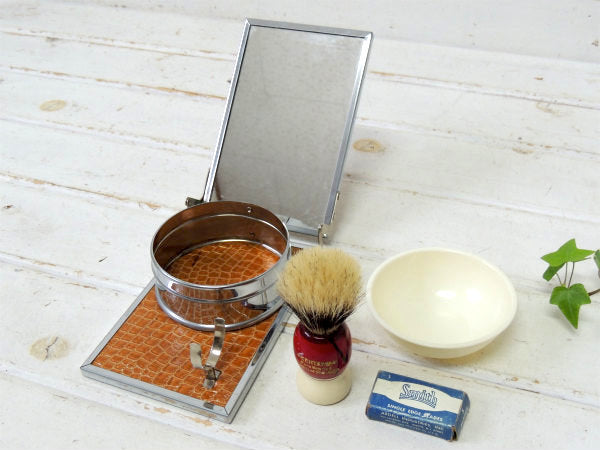 西ドイツ・BARBER ミラー 髭ブラシ ボウル・折り畳み・アンティーク・シェービングセット 床屋