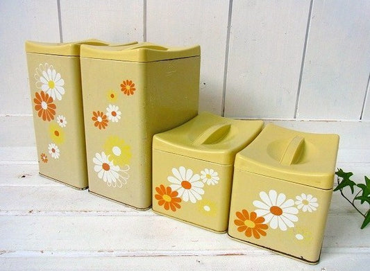 レトロポップ ランズバーグ 花柄 キッチン雑貨 収納 ティン製・アンティーク・キャニスター・4個セット