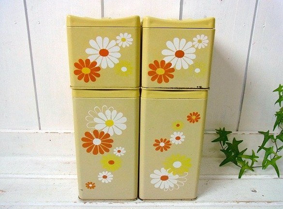 レトロポップ ランズバーグ 花柄 キッチン雑貨 収納 ティン製・アンティーク・キャニスター・4個セット