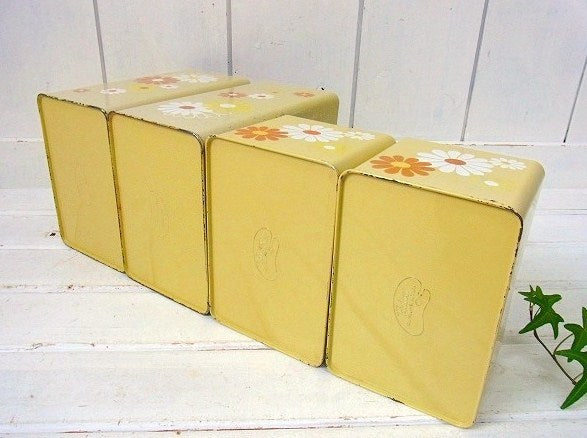 レトロポップ ランズバーグ 花柄 キッチン雑貨 収納 ティン製・アンティーク・キャニスター・4個セット