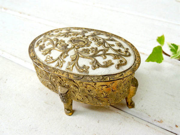 【フラワーモチーフ・ゴールド色】脚付き・アンティーク・ジュエリーボックス・宝石箱・アクセサリーケース