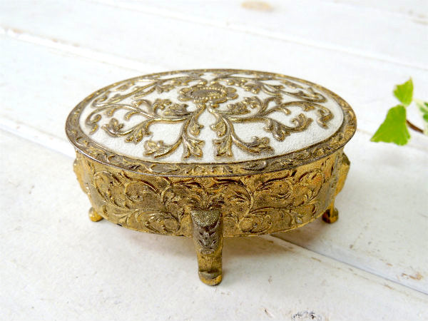 【フラワーモチーフ・ゴールド色】脚付き・アンティーク・ジュエリーボックス・宝石箱・アクセサリーケース