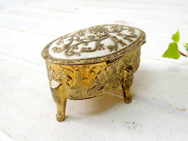 【フラワーモチーフ・ゴールド色】脚付き・アンティーク・ジュエリーボックス・宝石箱・アクセサリーケース