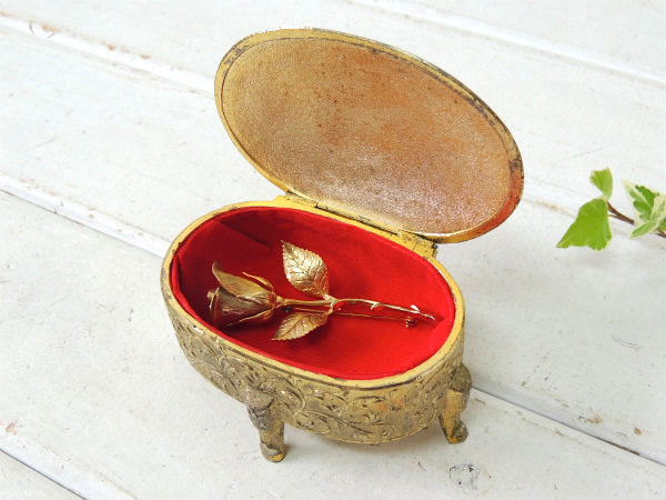 【フラワーモチーフ・ゴールド色】脚付き・アンティーク・ジュエリーボックス・宝石箱・アクセサリーケース