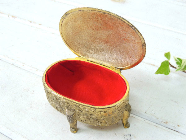 【フラワーモチーフ・ゴールド色】脚付き・アンティーク・ジュエリーボックス・宝石箱・アクセサリーケース