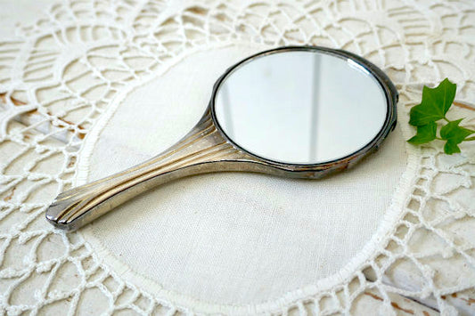 アールデコ・シェルデザイン・シルバープレート・小さなアンティーク・ハンドミラー・手鏡・エレガント