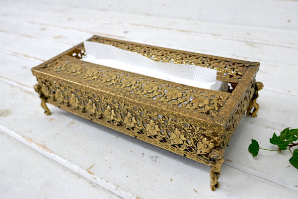 4人の天使 エレガント 花柄 ゴールドトーン ヴィンテージ ティッシュケース ティッシュボックス