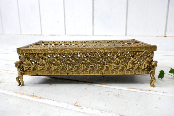 4人の天使 エレガント 花柄 ゴールドトーン ヴィンテージ ティッシュケース ティッシュボックス