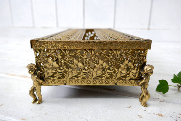 4人の天使 エレガント 花柄 ゴールドトーン ヴィンテージ ティッシュケース ティッシュボックス