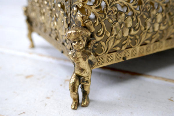 4人の天使 エレガント 花柄 ゴールドトーン ヴィンテージ ティッシュケース ティッシュボックス