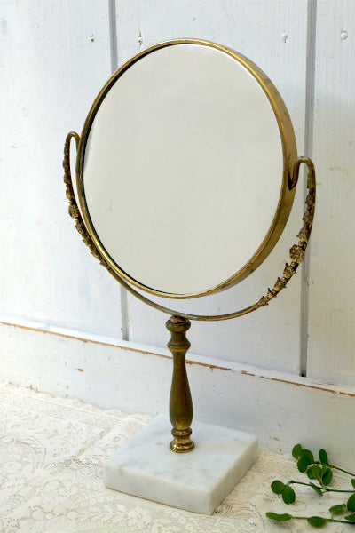 イタリア製・大理石×真鍮・エレガント・アンティーク・スタンドミラー・鏡・卓上ミラー・両面鏡