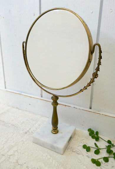 イタリア製・大理石×真鍮・エレガント・アンティーク・スタンドミラー・鏡・卓上ミラー・両面鏡