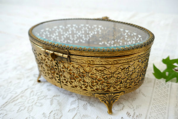 Stylebuilt ベベルガラス・24K・オーバル型・アンティーク・ジュエリーボックス・宝石箱