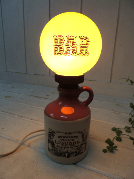 【1960〜70's・BAR・看板・USA】ヴィンテージ・テーブルランプ・卓上ランプ・陶器製・リカー