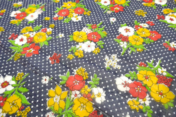 水玉×花柄・カラフル・デッドストック・ヴィンテージ・ファブリック・生地・リメイク・ハンドメイド