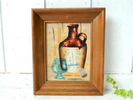 【FRANKLIN・フランクリン】ワイングラス・直筆サイン入り・油絵・木製・額縁・木製フレーム