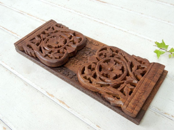 ミッドセンチュリー フラワー 木製 花柄&リーフ彫刻 折り畳み式 ヴィンテージ　ブックスタンド　本立て USA