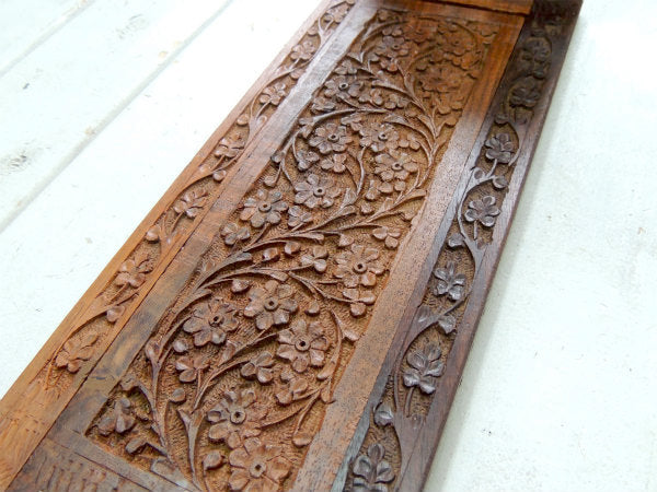 ミッドセンチュリー フラワー 木製 花柄&リーフ彫刻 折り畳み式 ヴィンテージ　ブックスタンド　本立て USA