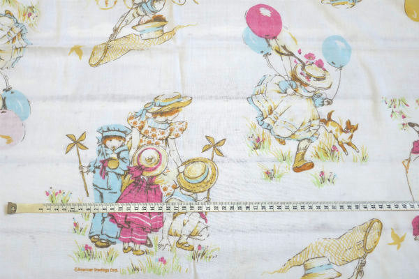 【ホリーホビー】HOLLY HOBBIE・レトロな遊び柄・ヴィンテージ・ユーズドシーツ(フラット)