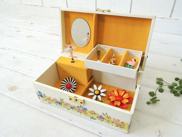 回転バレリーナ人形&オルゴール付き・花柄・アンティーク・ジュエリーボックス/宝石箱