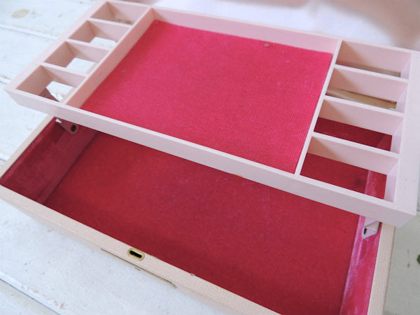 Farrington サーモンピンク 2段式 ヴィンテージ ジュエリーボックス ケース 宝石箱