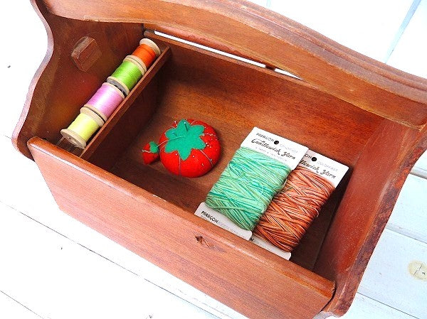 USA アンティーク  ソーイングボックス 裁縫箱 脚付き 木製 木箱 手芸 ハンドメイド