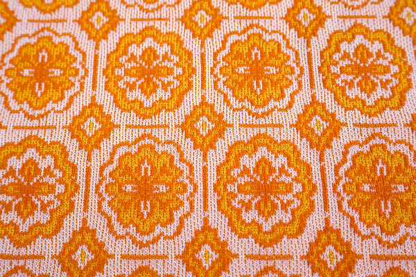 クラシカル・花柄・オレンジカラー・デッドストック・ヴィンテージ・ファブリック・生地・ハンドメイド