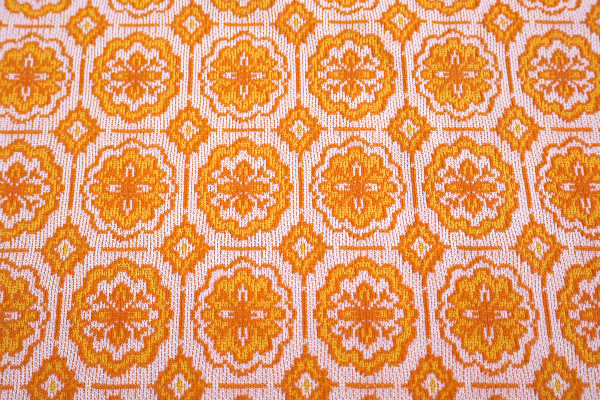 クラシカル・花柄・オレンジカラー・デッドストック・ヴィンテージ・ファブリック・生地・ハンドメイド