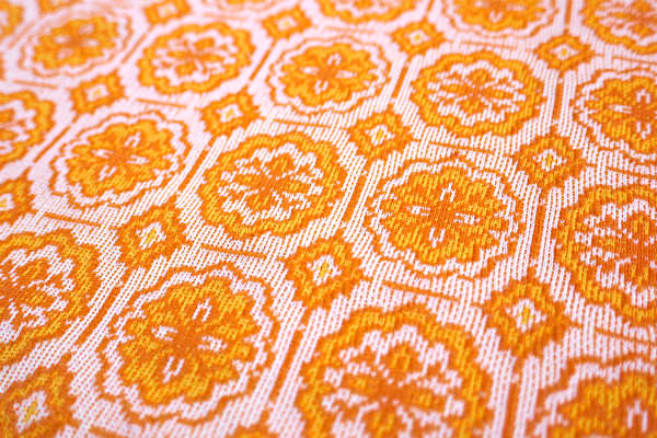 クラシカル・花柄・オレンジカラー・デッドストック・ヴィンテージ・ファブリック・生地・ハンドメイド