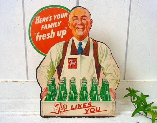 【7UP】セブンアップ・ヴィンテージ・紙製・スタンド式・ポップサイン USA