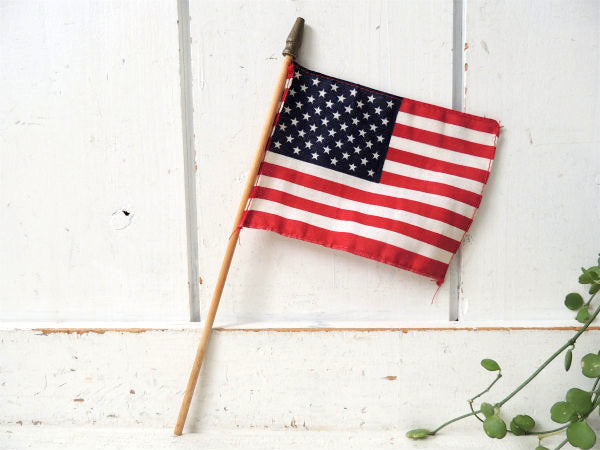 【アメリカンフラッグ・50州】USA・木製ポール付き・ヴィンテージ・アメリカ合衆国・星条旗・旗