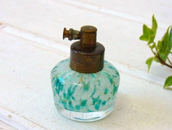 模様入りのガラス製・小さなアンティーク・アトマイザー/香水瓶/パヒュームボトル　USA
