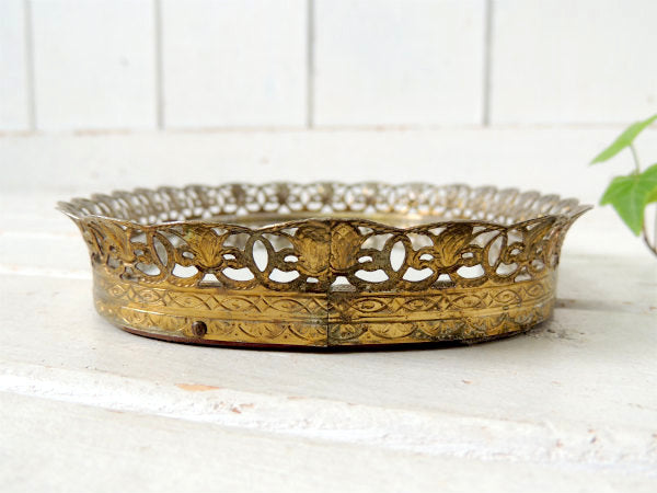 【フラワーモチーフ】透かしデザイン・小さなアンティーク・ミラートレイ/鏡/ジュエリートレイ USA