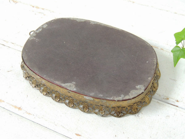 【フラワーモチーフ】透かしデザイン・小さなアンティーク・ミラートレイ/鏡/ジュエリートレイ USA