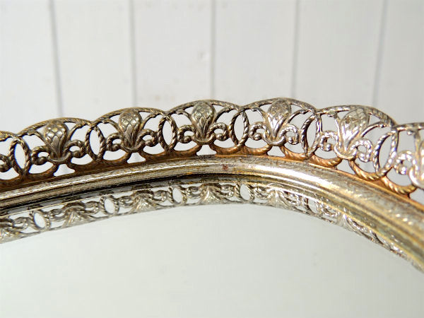 【フラワーモチーフ】透かしデザイン・小さなアンティーク・ミラートレイ/鏡/ジュエリートレイ USA